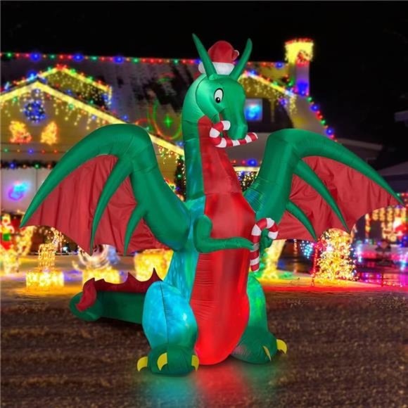 8ft Inflatable Christmas Dragon with Candy Disco LED Lighted Blow Up Decoration - Picture 6 of 6